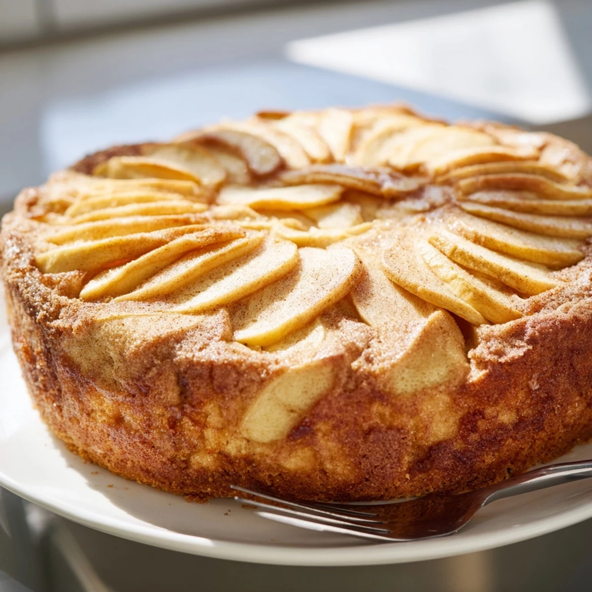 Feiner deutscher Apfelkuchen, perfekt zum Nachmittagskaffee oder als Dessert genießen.