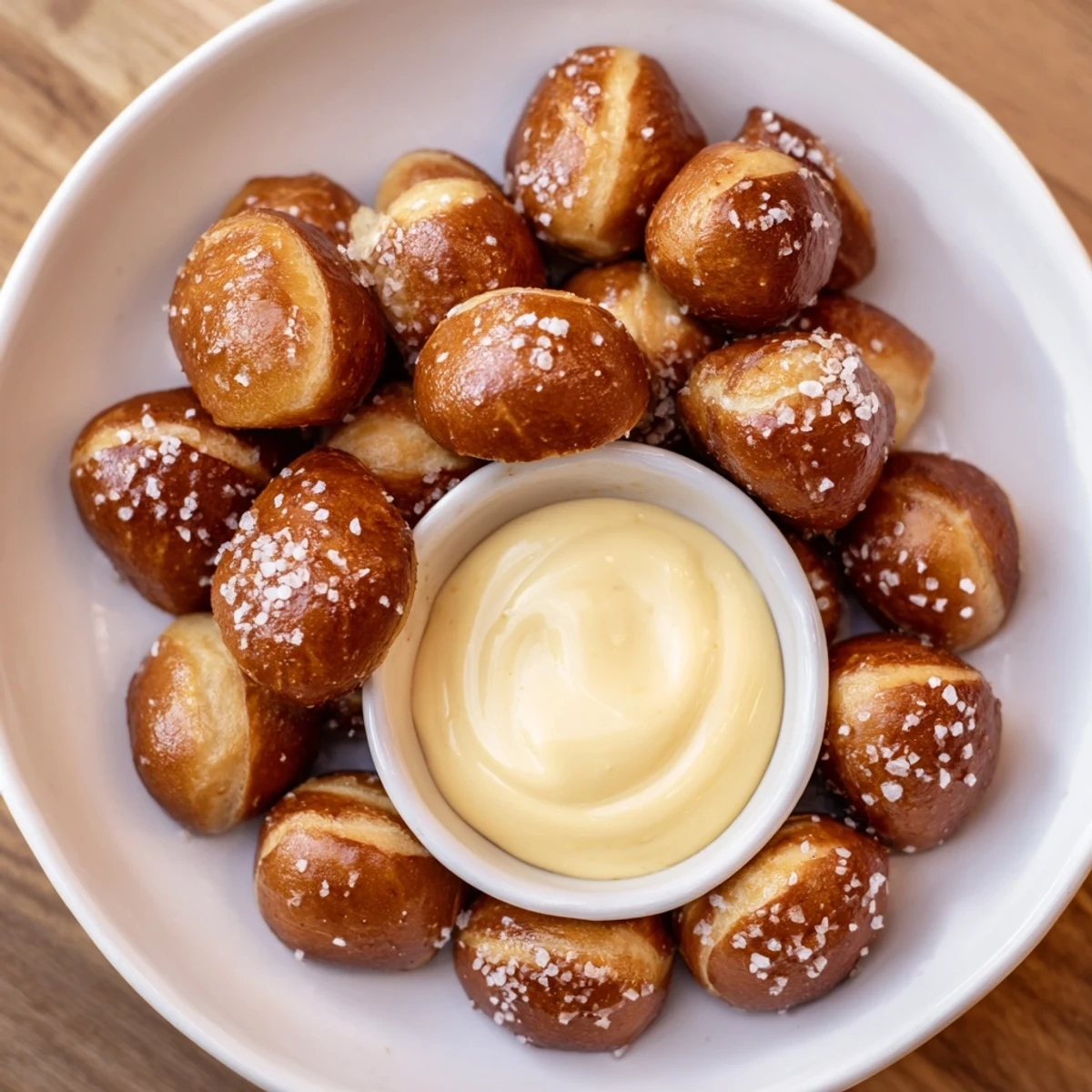 Golden-brown Mini Pretzel Bites are pictured, ready to be dipped into flavorful, melty beer cheese.