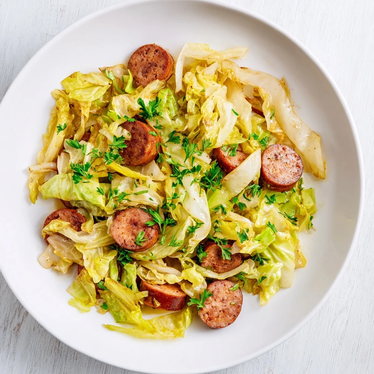 Hearty Crispy Cabbage & Sausage Skillet: imagine the delicious textures, a comforting American dish.