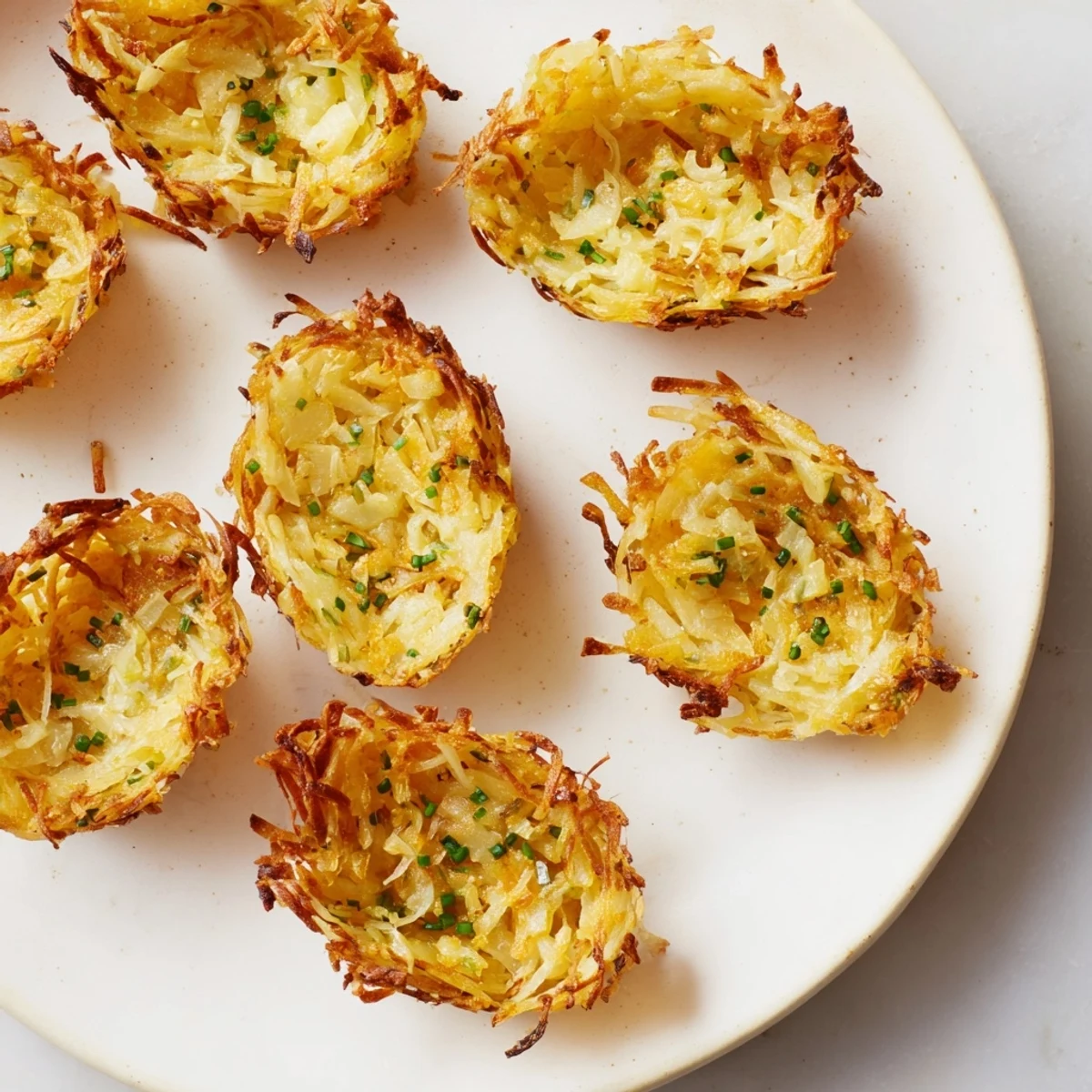 Golden-brown, crispy potato rösti boats, ready to be filled with delicious toppings for brunch.