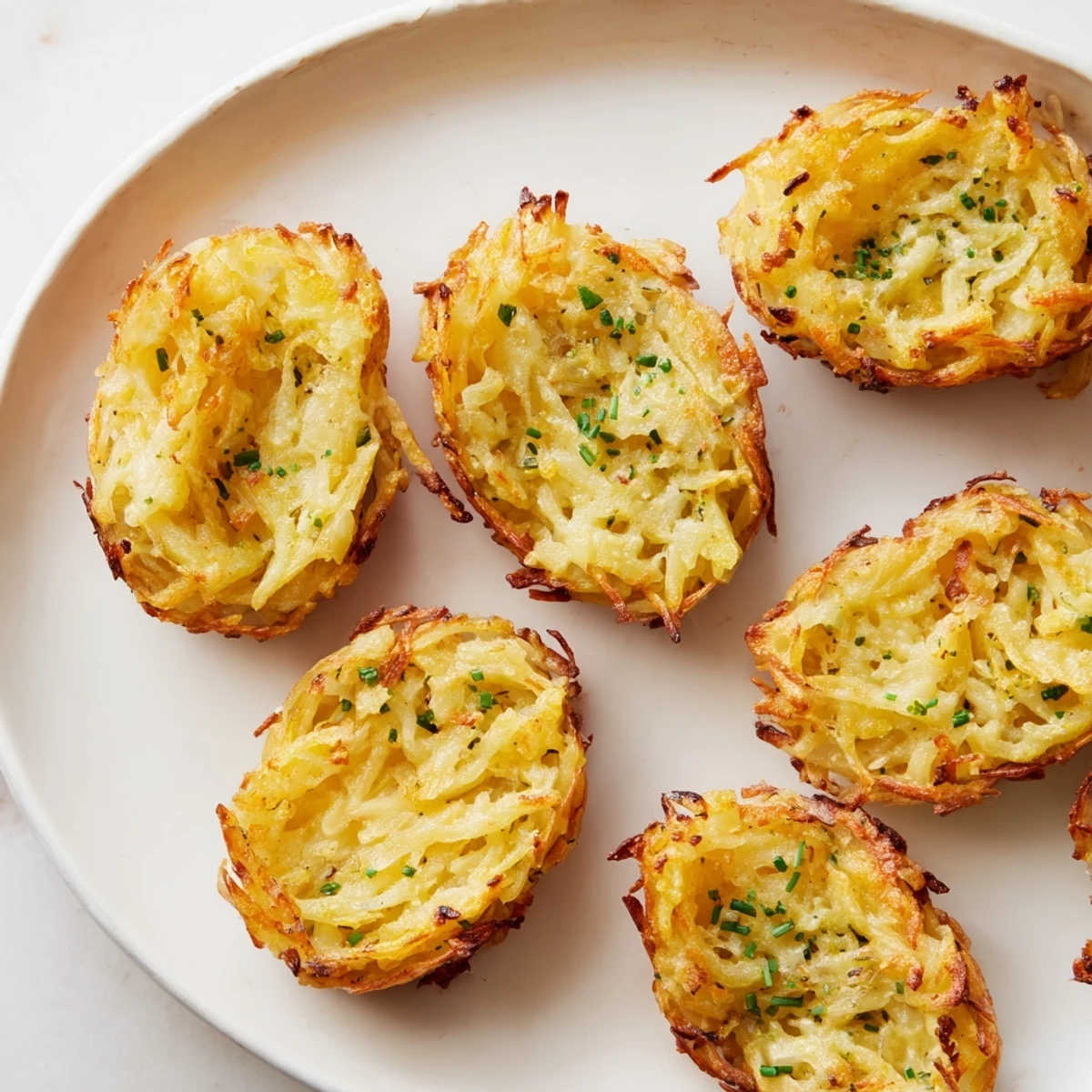 A close-up of a perfectly formed crispy potato rösti boat, cooked until golden and delicious.