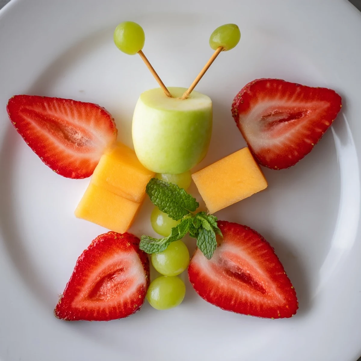 Kid-friendly Butterfly Fruit Tray, showcasing a fun arrangement of fruits, including cantaloupe and pineapple.