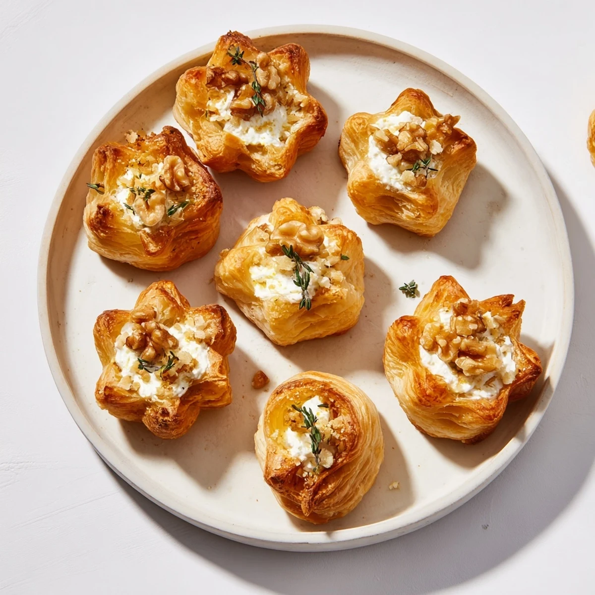 Crisp puff pastry stars topped with goat cheese, part of the Starry Night New Years Appetizers.