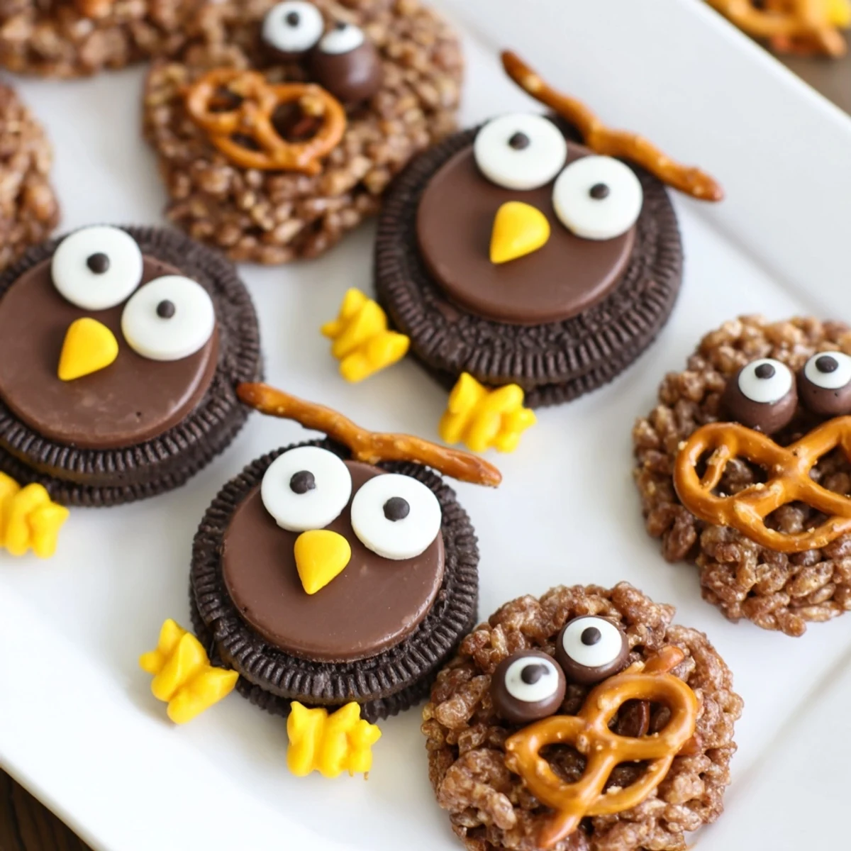 Child-friendly Hoot Hoot Owl treat tray, showcasing fun snacks and delicious chocolate branches.