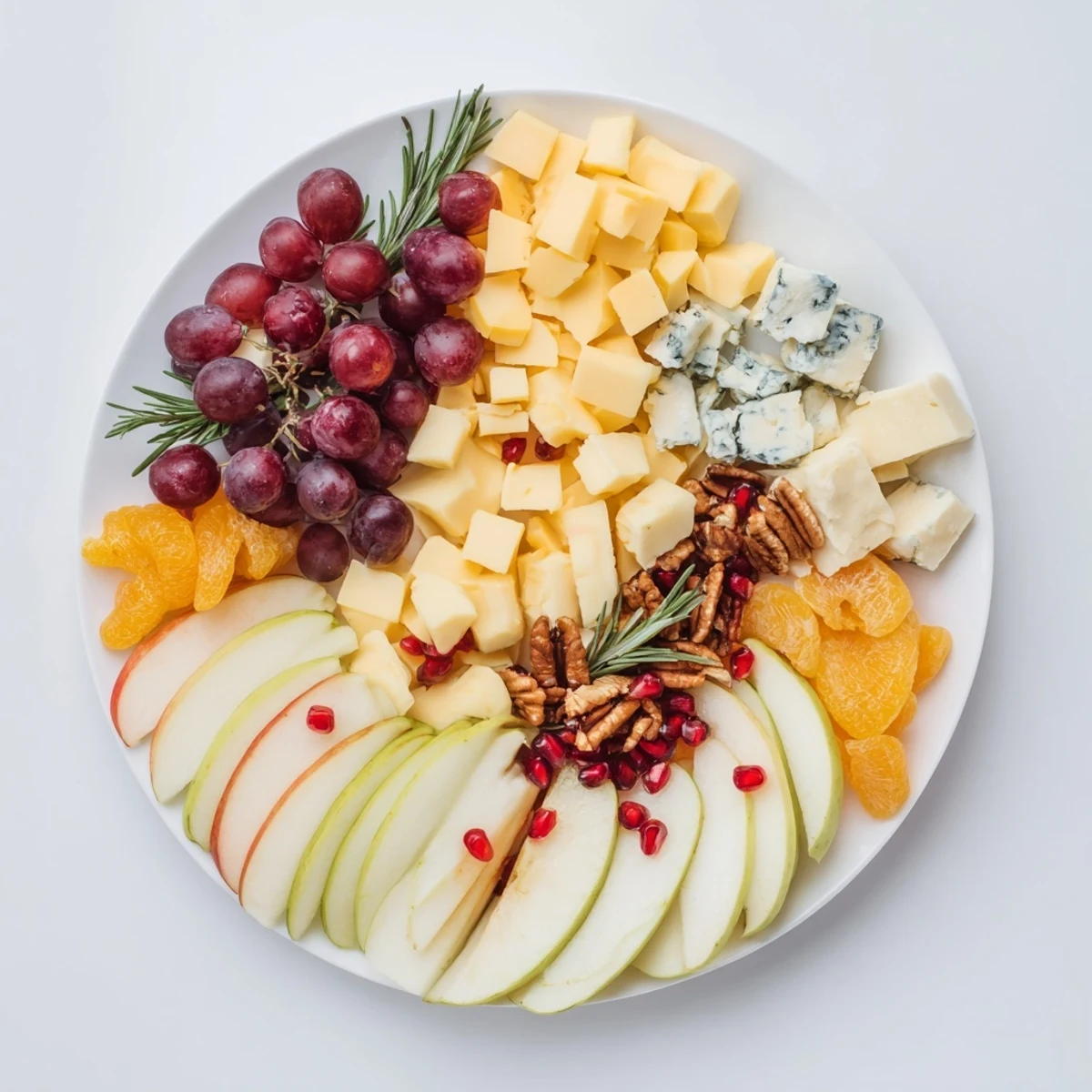 A beautifully arranged Winter Wonderland Snack Board with cheeses, fruits, and gingerbread.