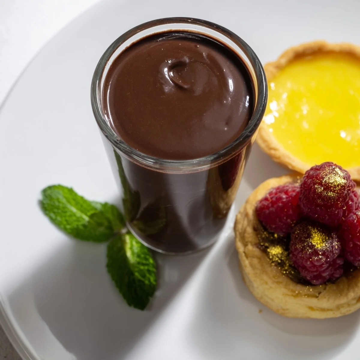 A close-up shot of the Assiette de Desserts Starry Delight shows colorful garnishes and layered textures in the desserts.