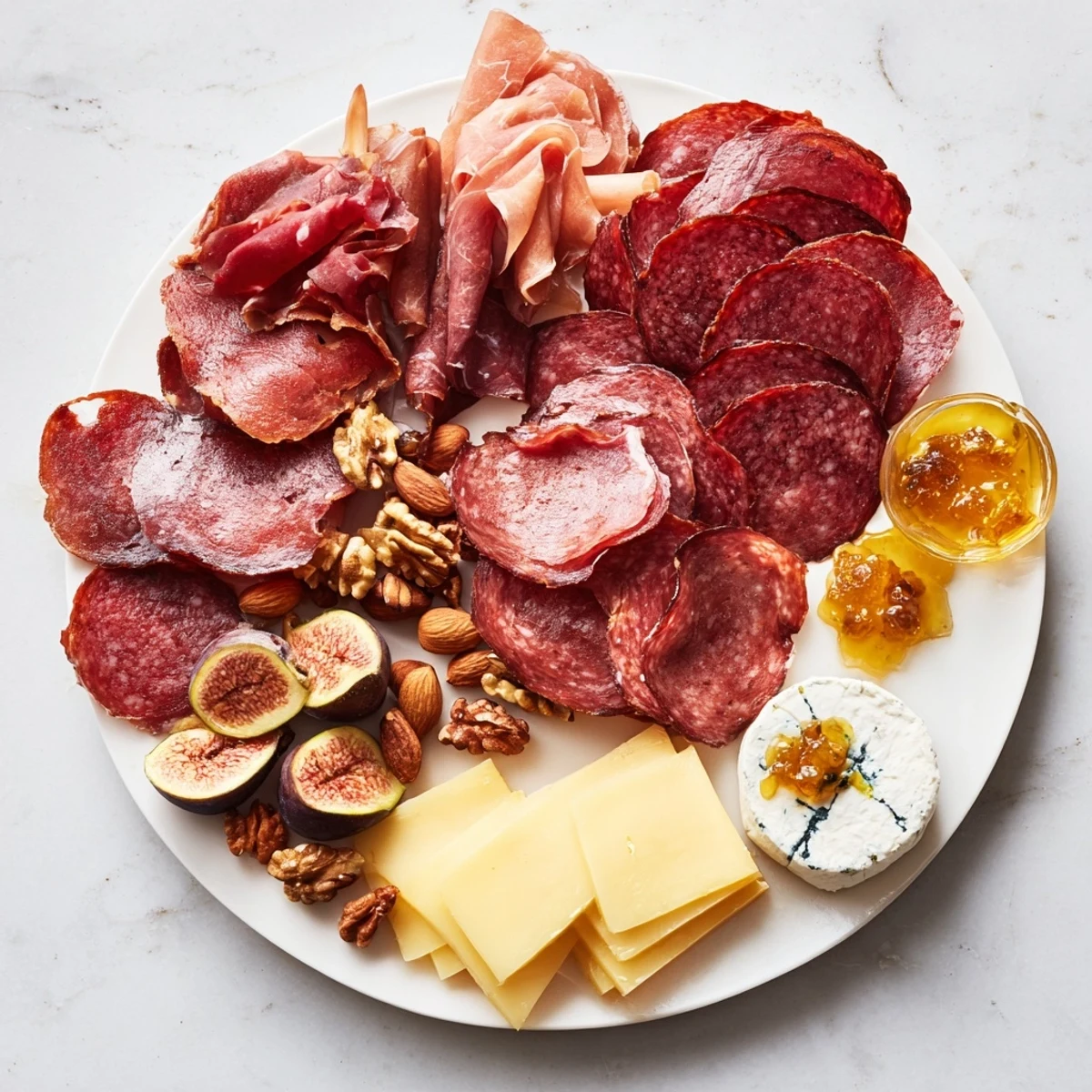Delectable Majestic Venison Charcuterie Platter: a feast of cured venison, cheeses, and grapes.