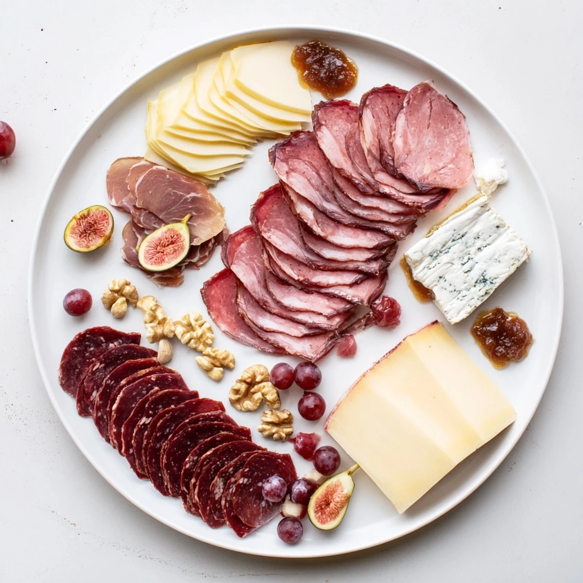 This vibrant Majestic Venison Charcuterie Platter shows sliced meats, cheeses, and fruits ready to serve.