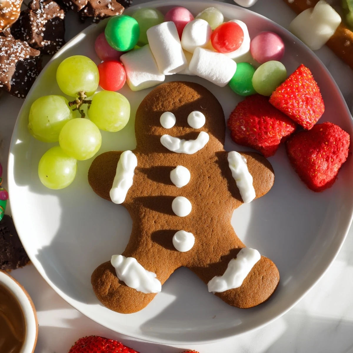 Close-up of a gingerbread man cookie board, perfect for sharing at holiday parties.