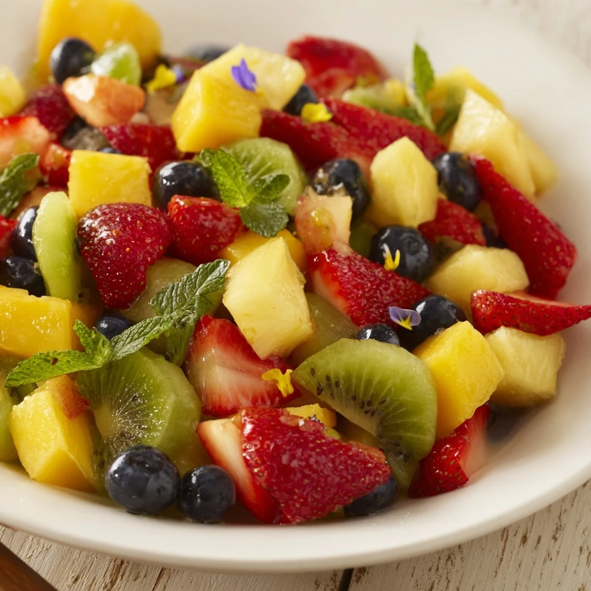 This Festive Bow Fruit Medley features vibrant strawberries, kiwi, and pineapple ready to serve chilled.
