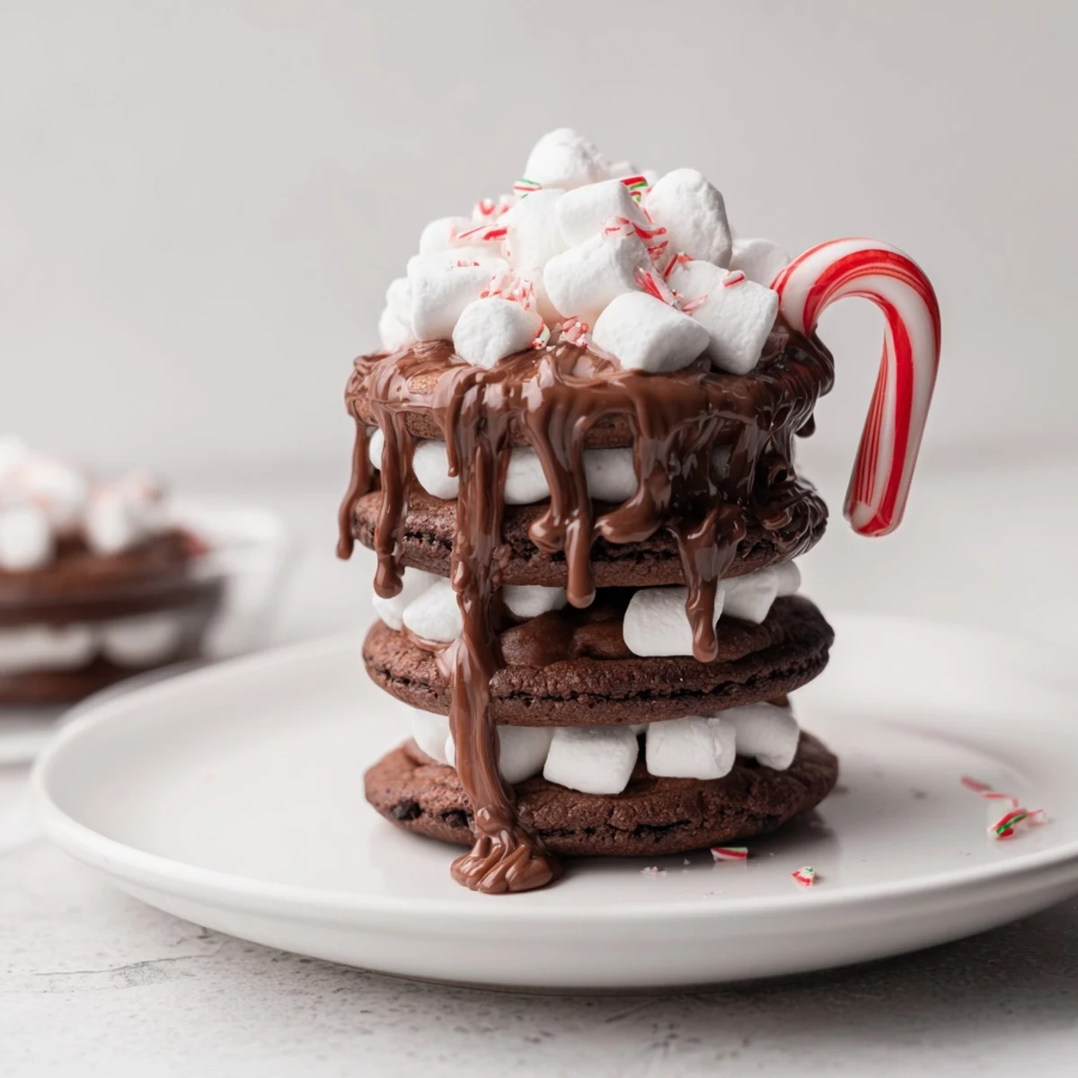 Sweet and inviting photo of a festive Hot Cocoa Mug Cookie Stack, perfect for dessert.