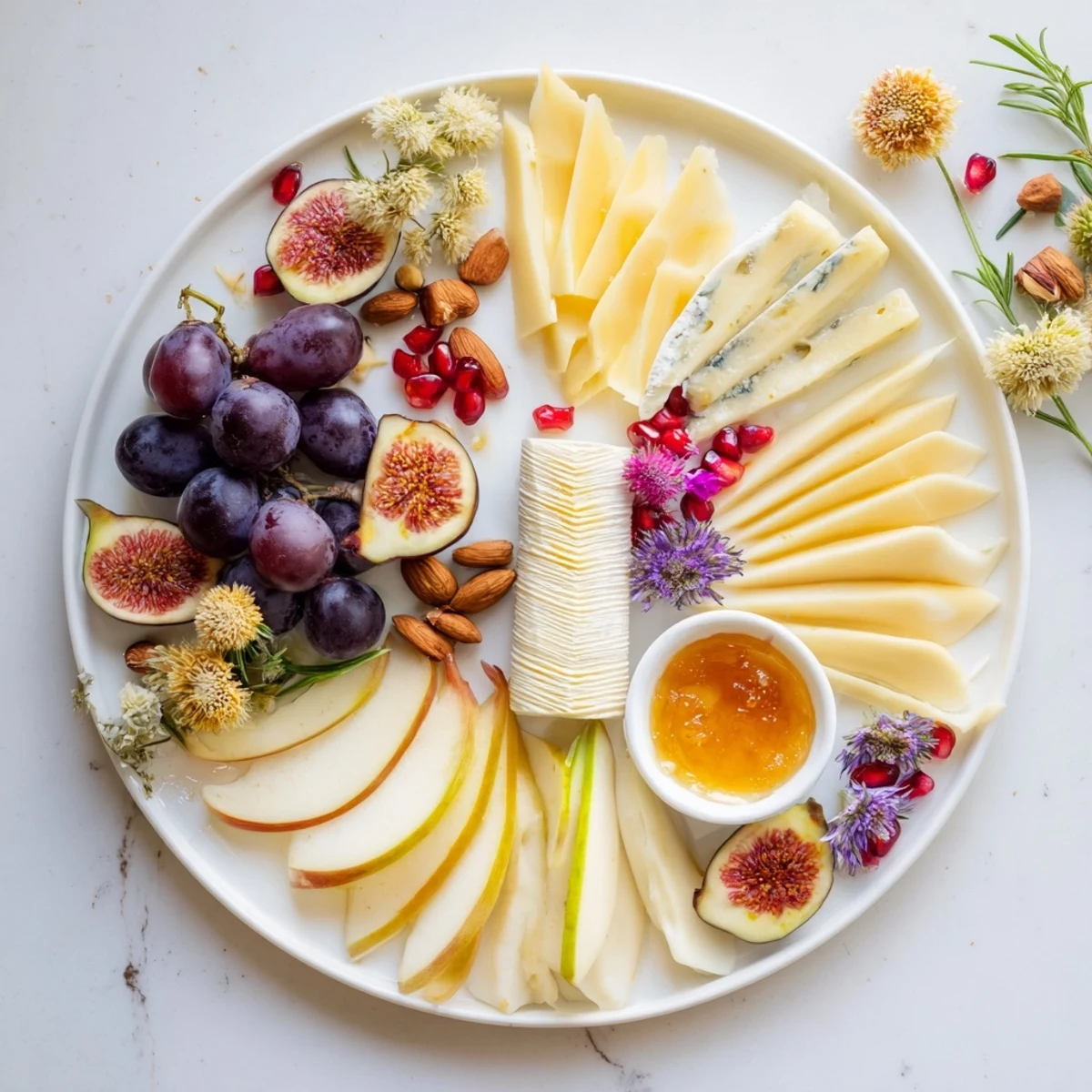 Artisanal cheeses arranged in a star pattern, part of a festive Star of Bethlehem cheese board.