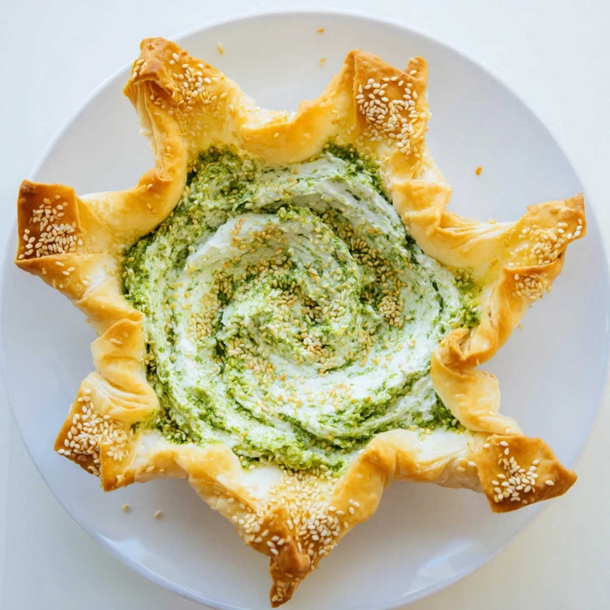 Creamy star-shaped pesto dip with golden, crispy cracker edges, perfect for sharing.