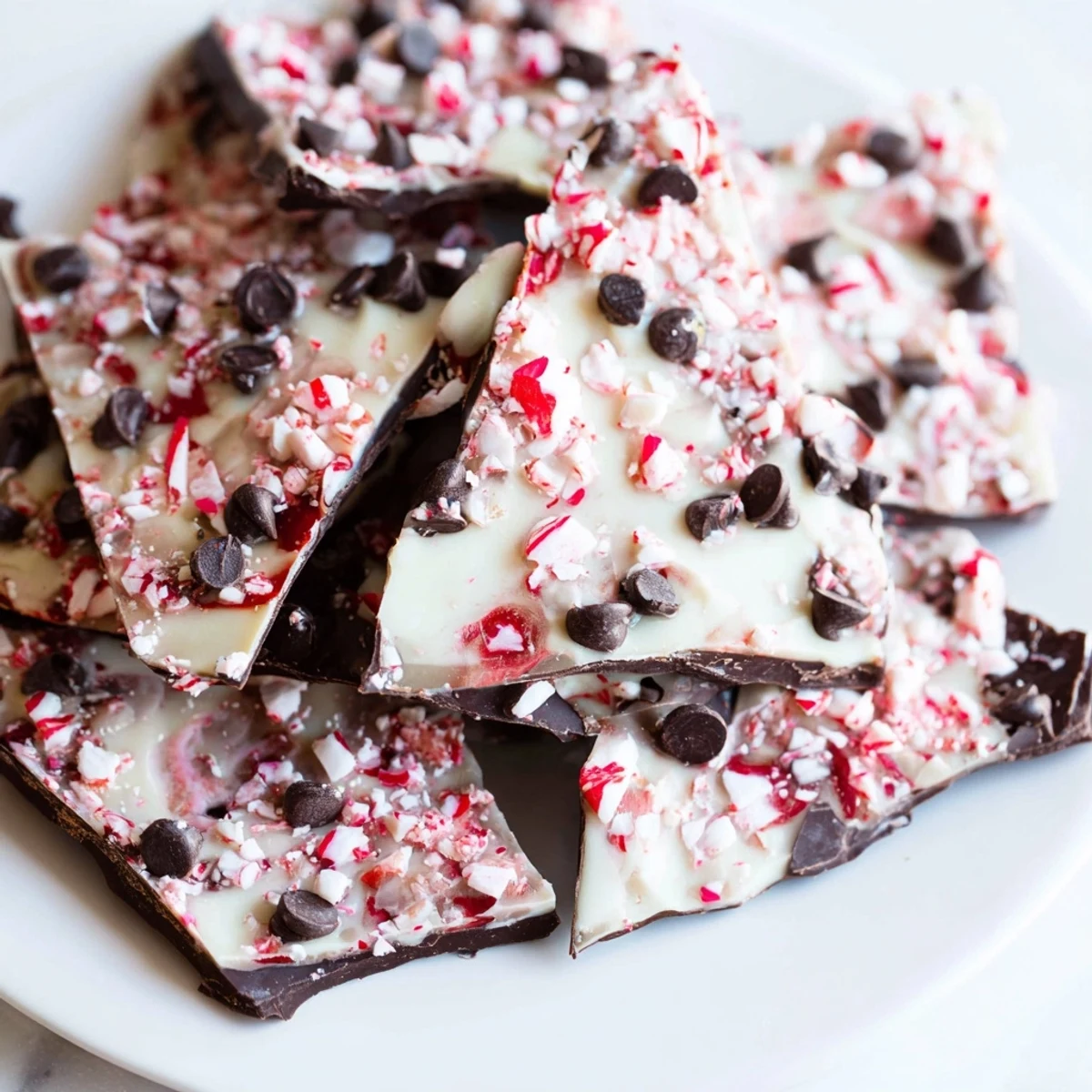 A dazzling scatter board of Peppermint Bark Shards sprinkled with vibrant crushed peppermint candy.