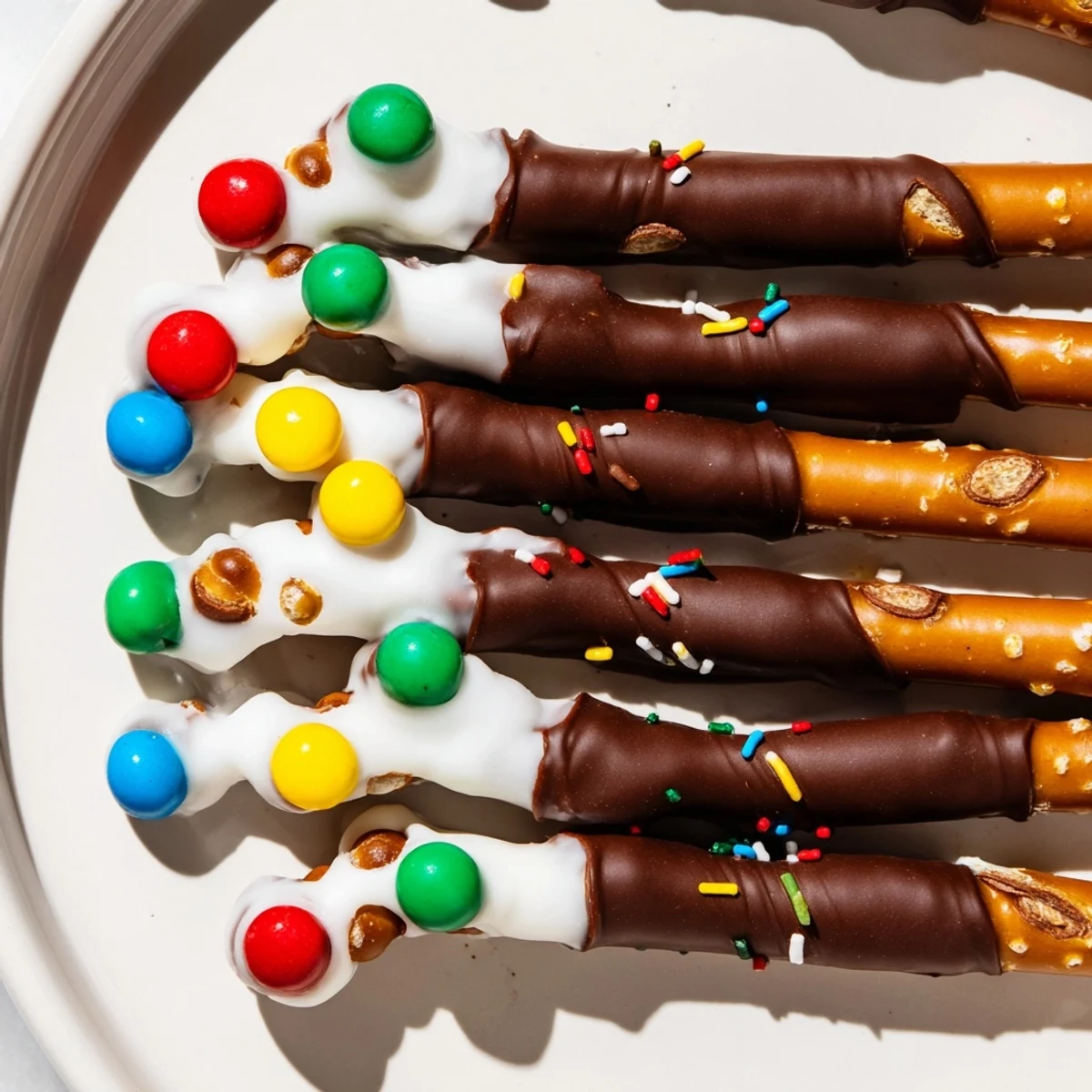 Vibrantly decorated Christmas light pretzels, a festive no-bake snack, perfect for parties and the holidays.