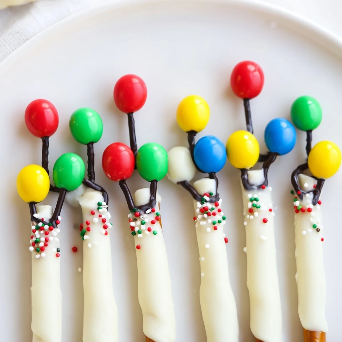 No-bake pretzel sticks as Christmas lights: a delicious holiday recipe dip in melted candy.