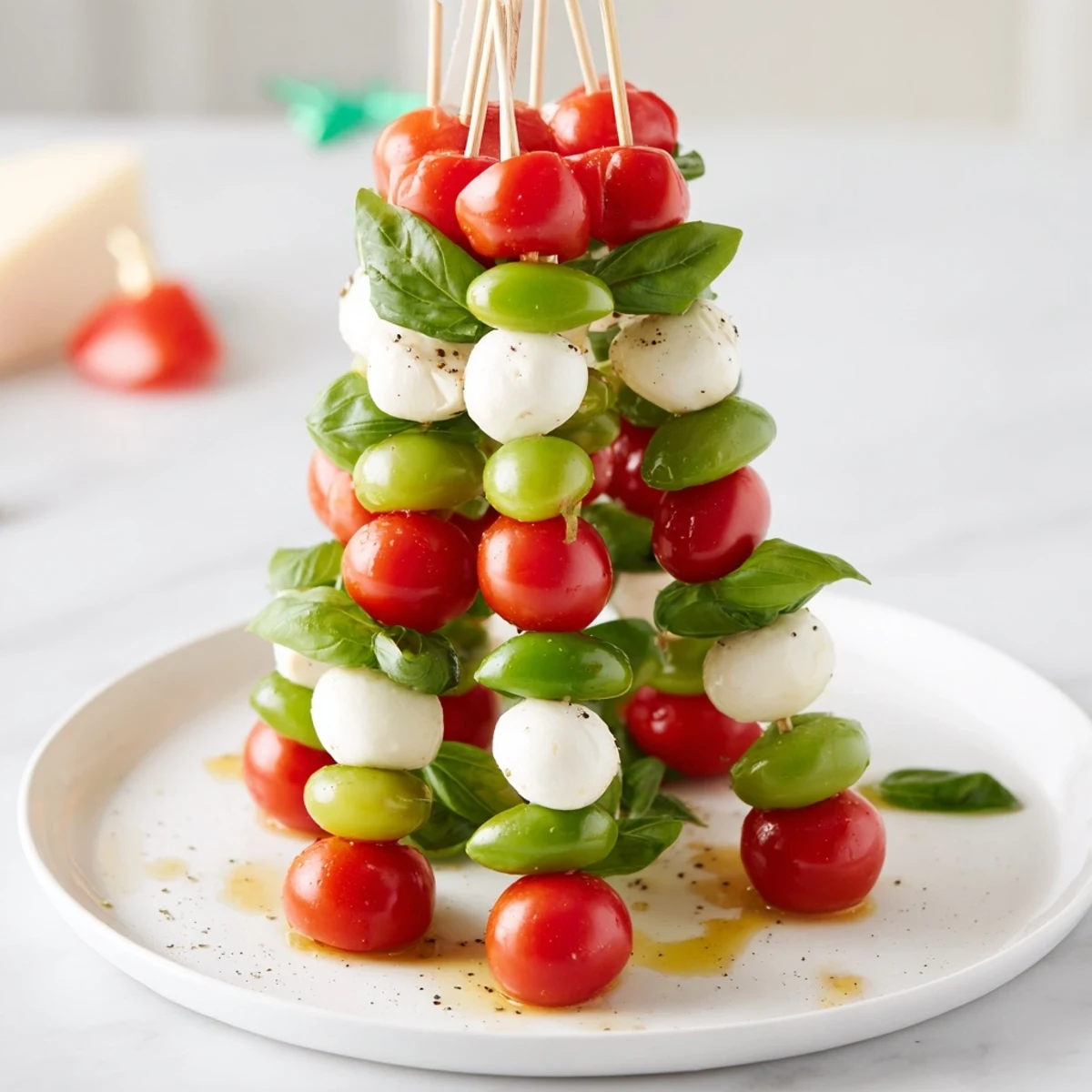 Italian-inspired Caprese Skewer Tree, a simple and elegant appetizer ready in just minutes.