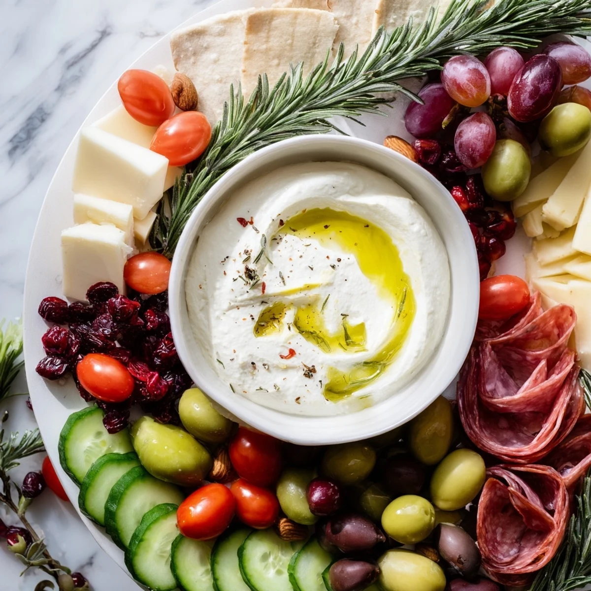 A beautiful photo of The Evergreen Wreath Board, loaded with colorful fruits, cheeses, and meats.