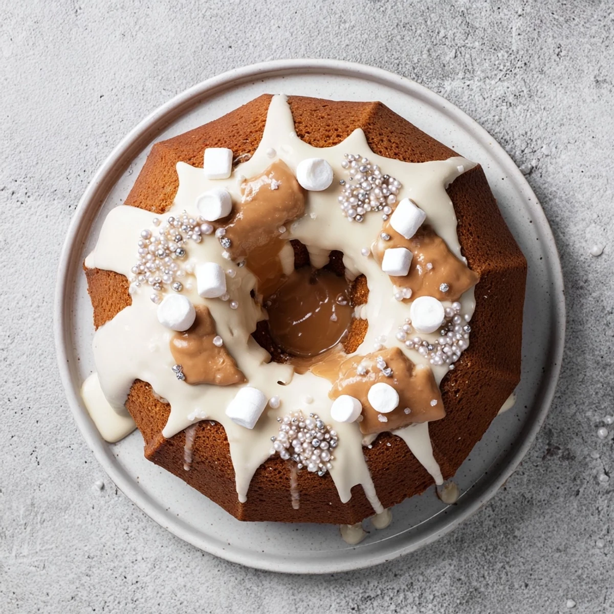 A decorated gingerbread house frame, creating a festive holiday border with treats on a platter.
