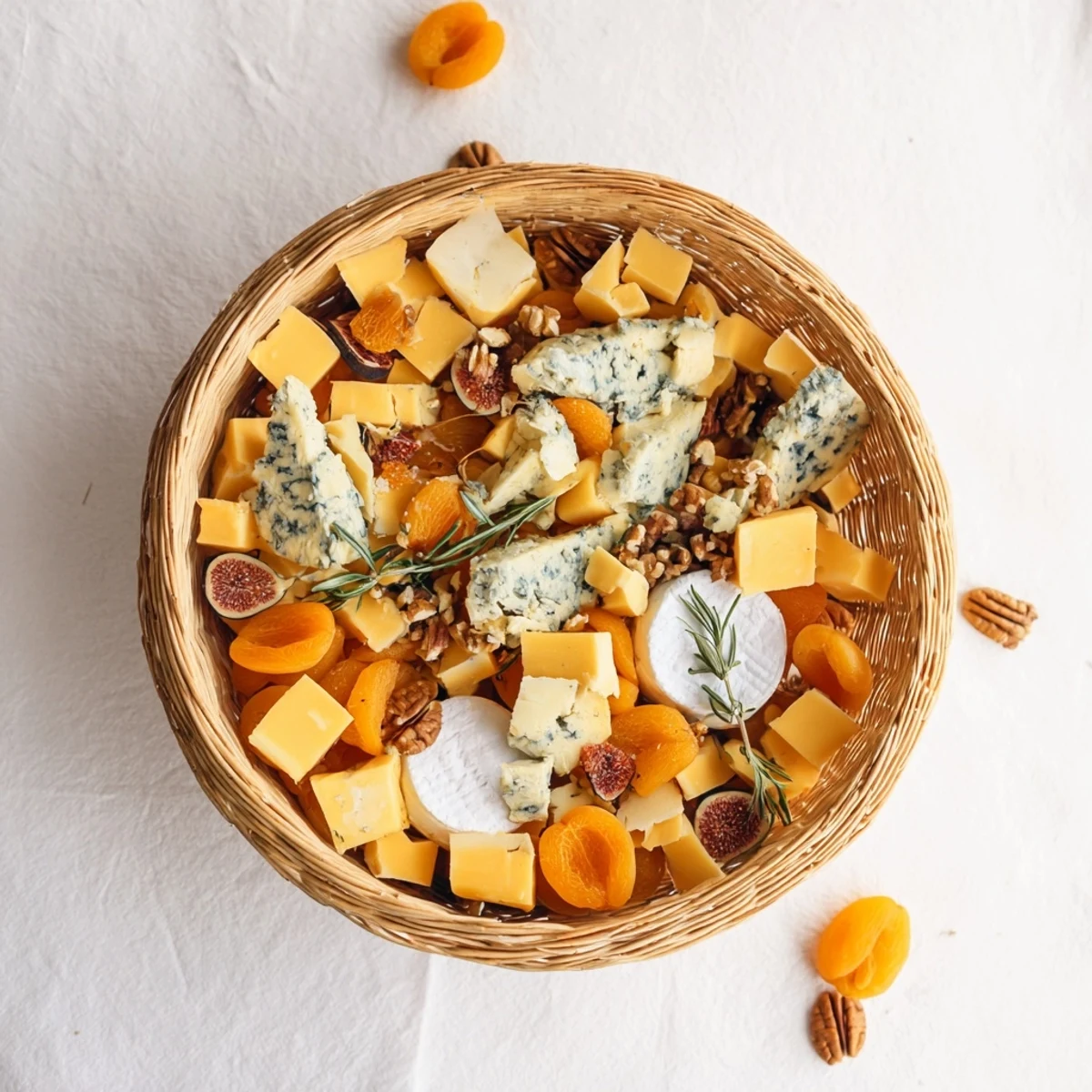 Thanksgiving-ready Autumn Harvest Horn of Plenty appetizer, a beautiful centerpiece with nuts and cheese.