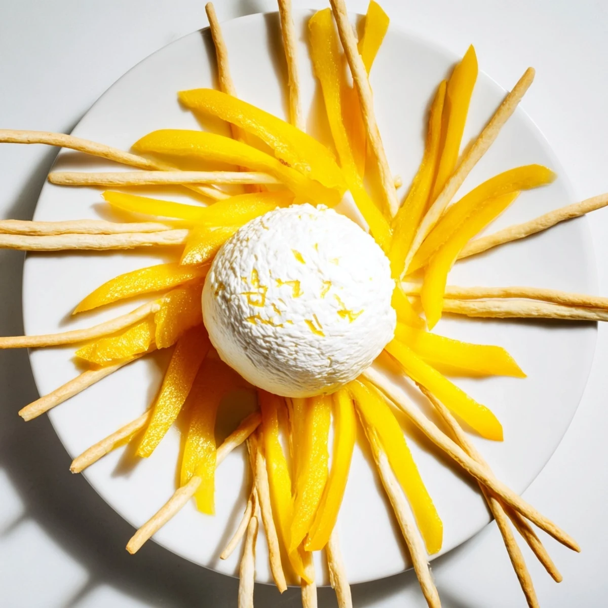 Close-up of the Tuscan Sunburst appetizer: inviting goat cheese paired with colorful bell peppers.