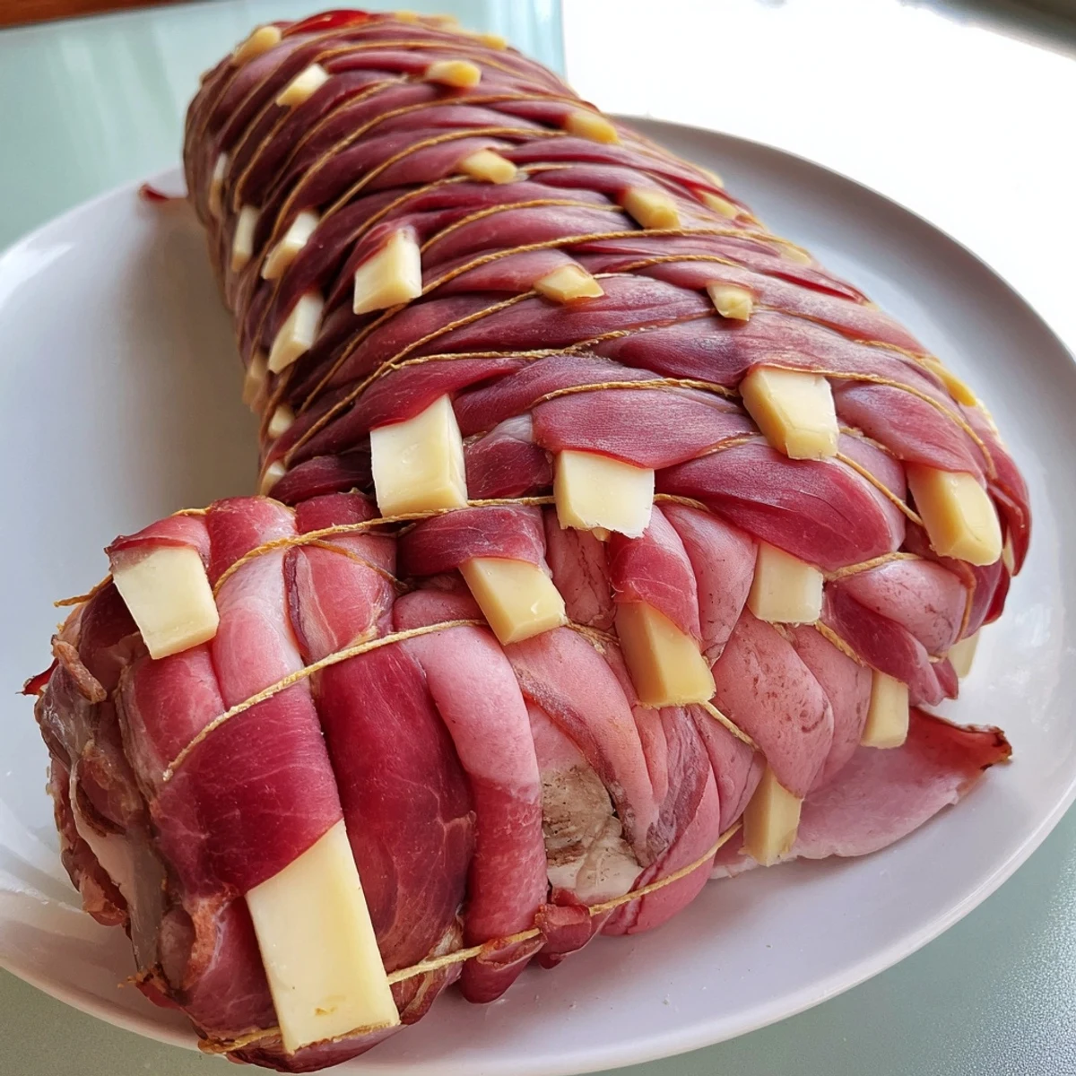 Close-up of a perfectly braided Nautical Knot recipe, showcasing the savory prosciutto and cheese.
