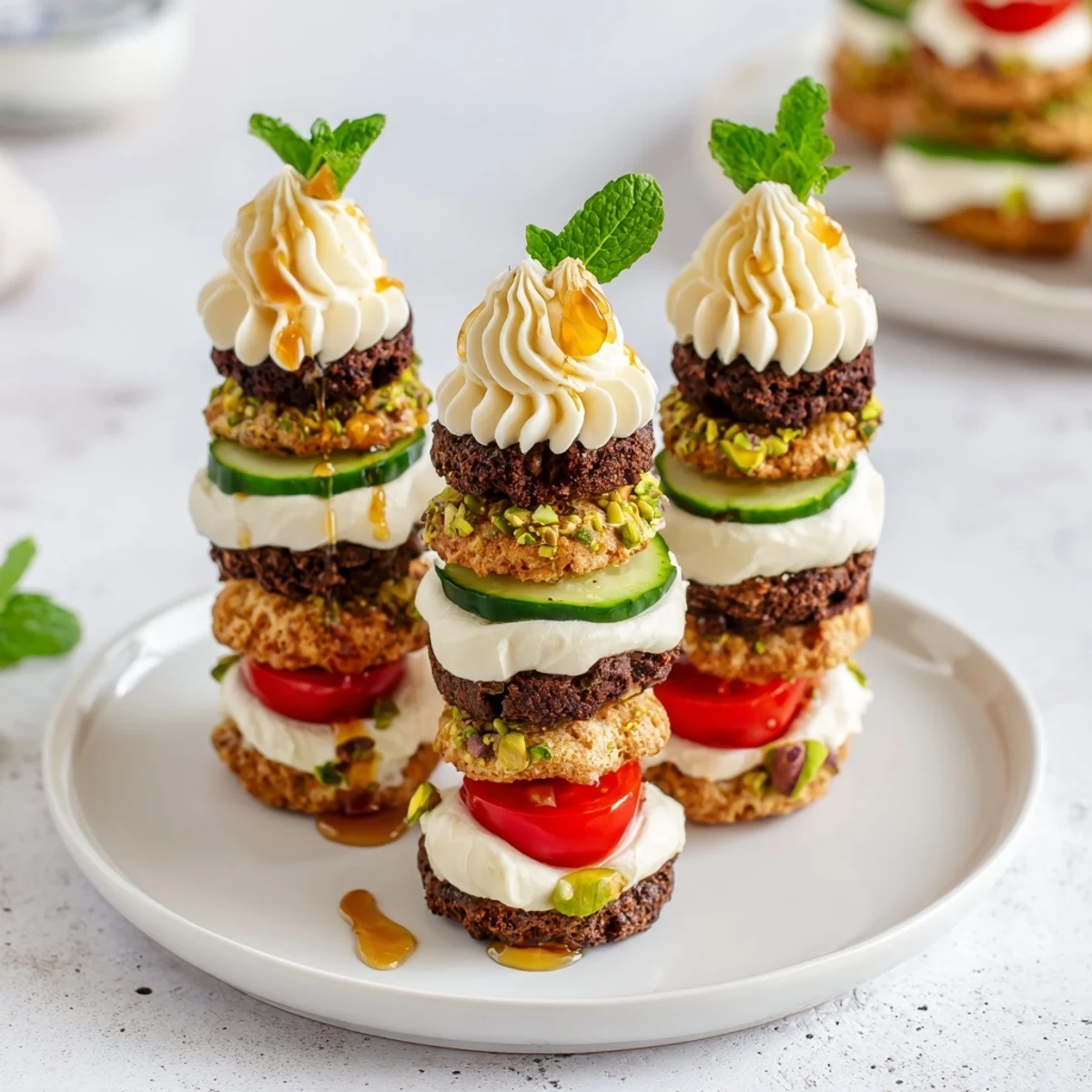 Layered Tour dÉléphant Goûter Gourmand, a French fusion treat visually showcasing sweet and savory bites.