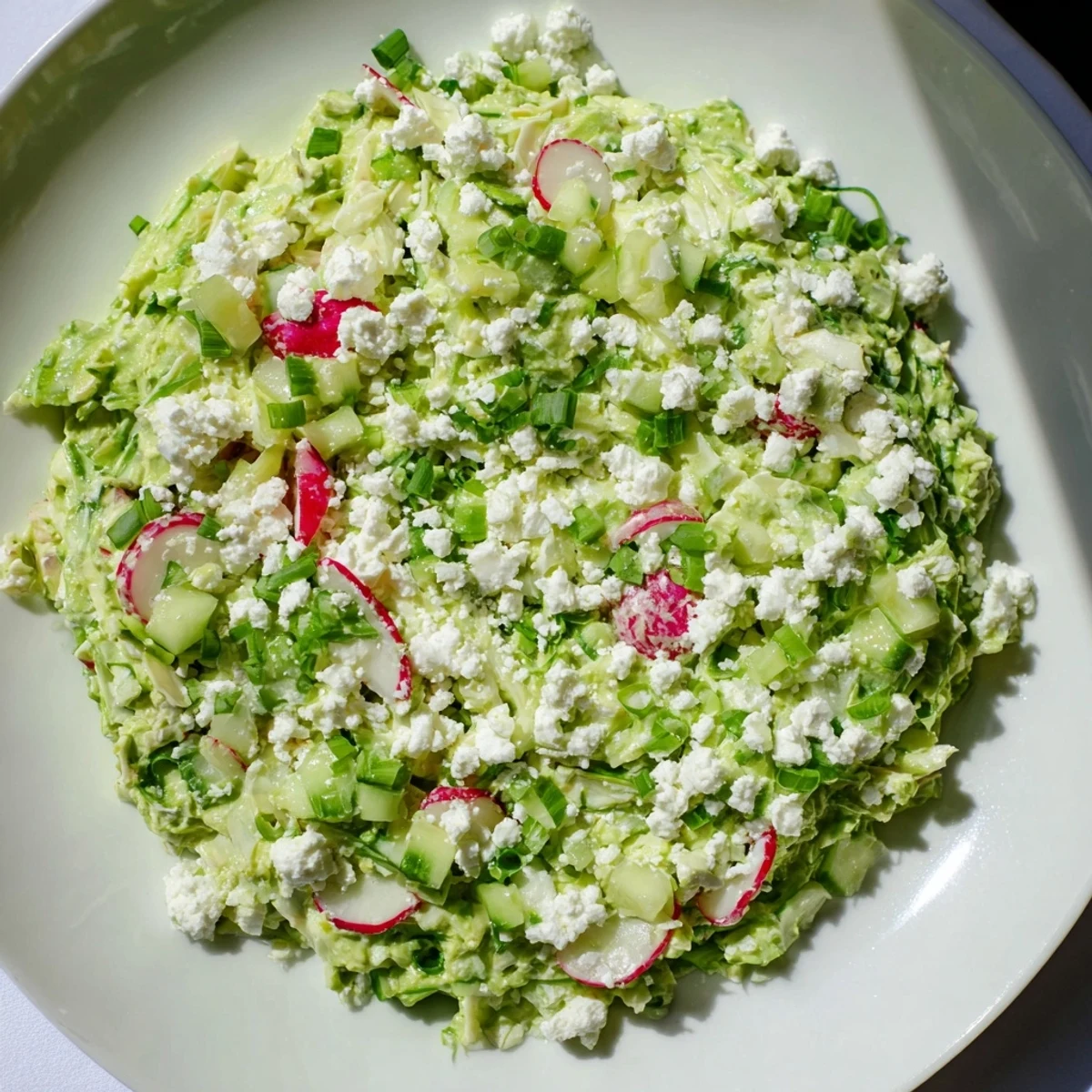 Fresh, vibrant Green Goddess Cabbage Dip, a creamy, cool appetizer ready to scoop up.