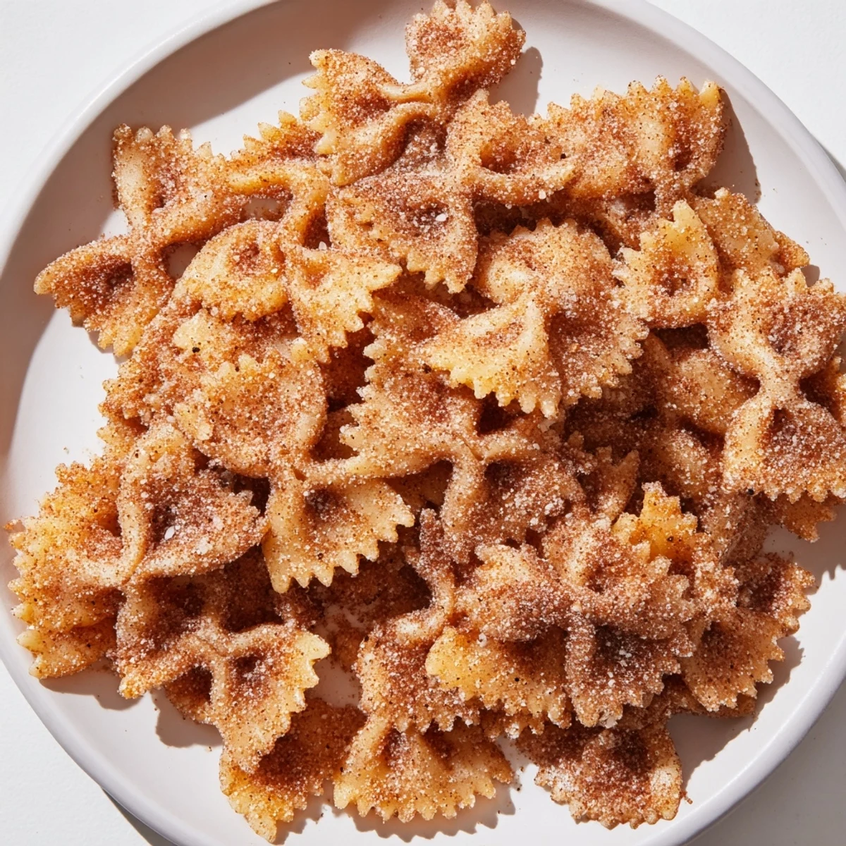 Golden, crunchy Air Fryer Pasta Christmas Crack, perfectly coated in cinnamon sugar, for a festive treat.