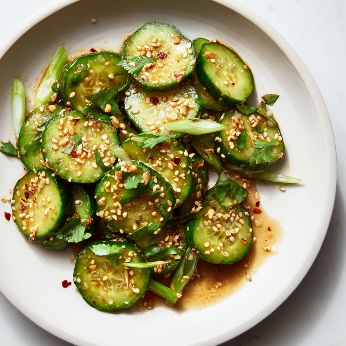 Vibrant photo of Zesty Shake Cucumber Salad, a refreshing Asian-inspired salad ready to serve.