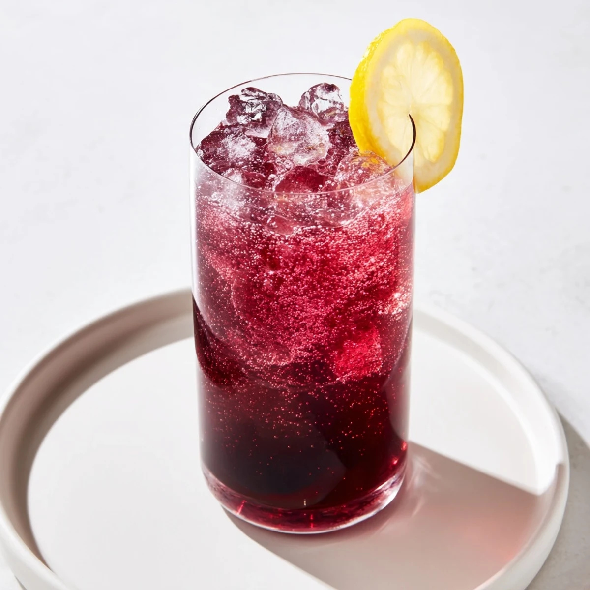 Sleepy Girl Mocktail in a glass, with a lemon wheel garnish, refreshing and ready to drink.