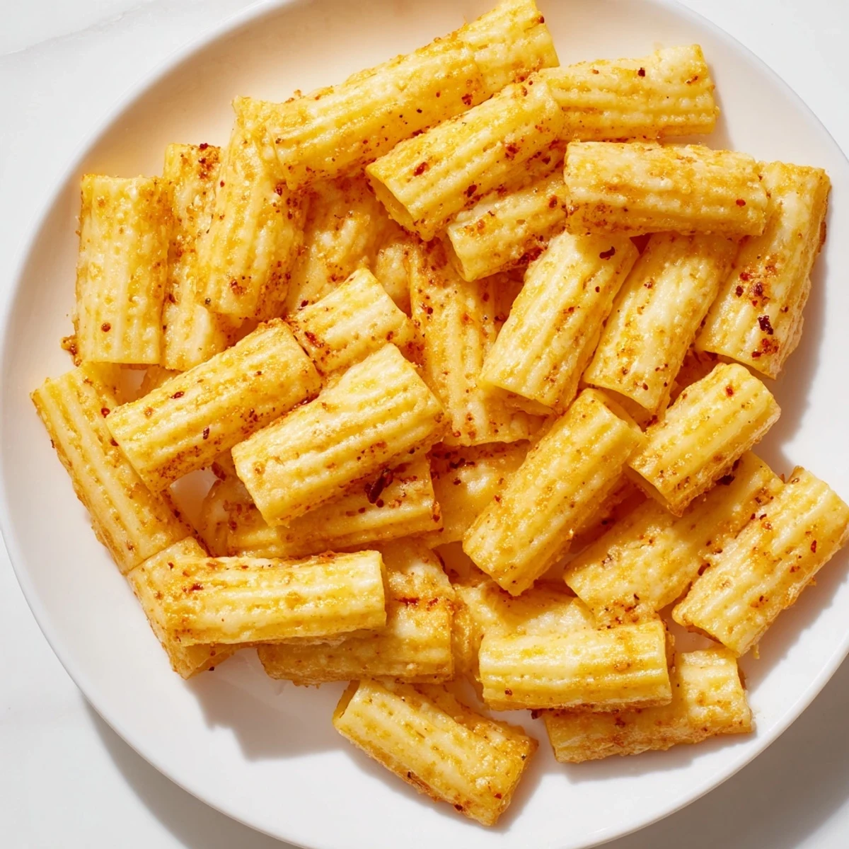 Golden, crispy Parmesan pasta chips, perfect for dipping in marinara sauce at your next gathering.