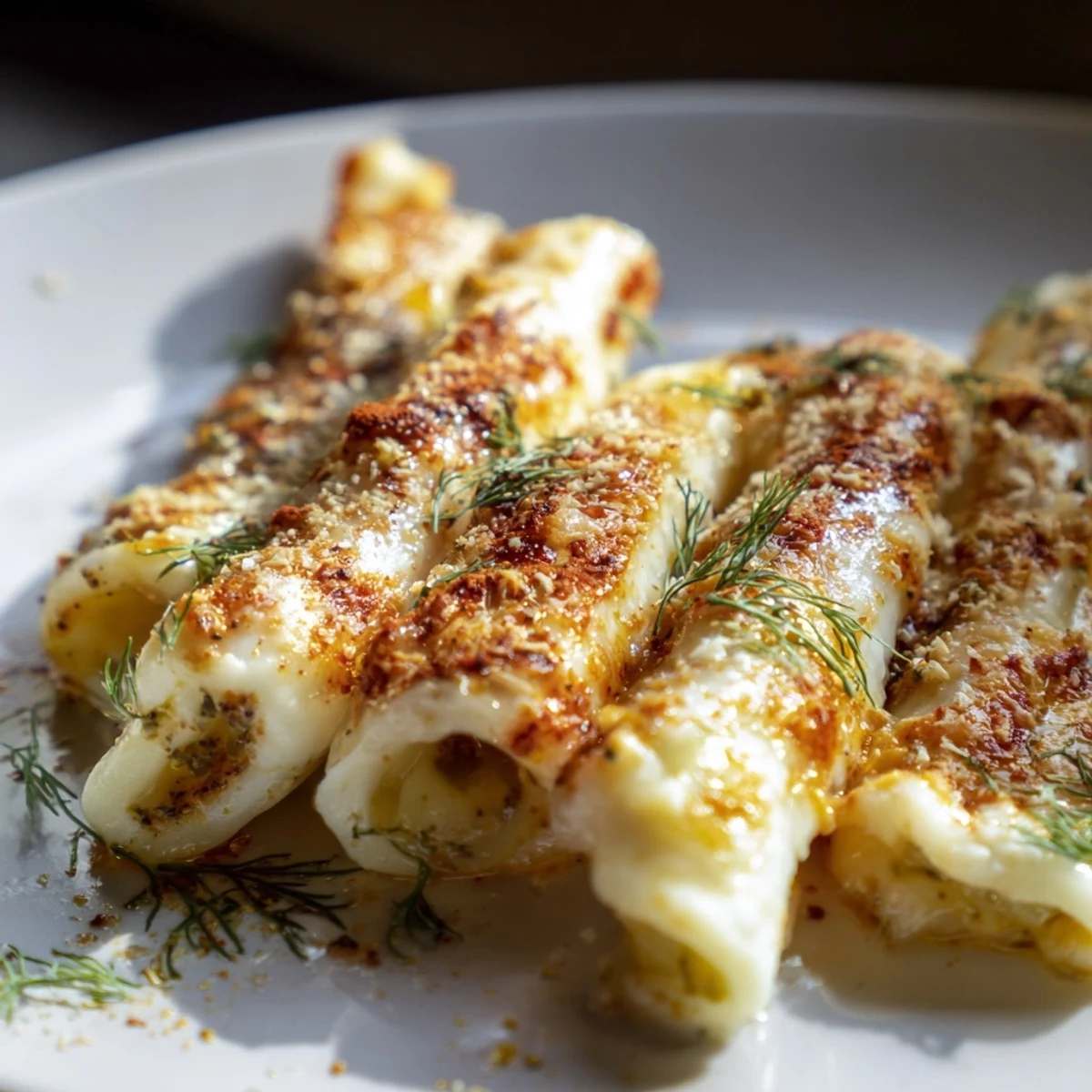 Melted cheese pickle rolls, a golden, melty snack with crispy edges, ready to eat.