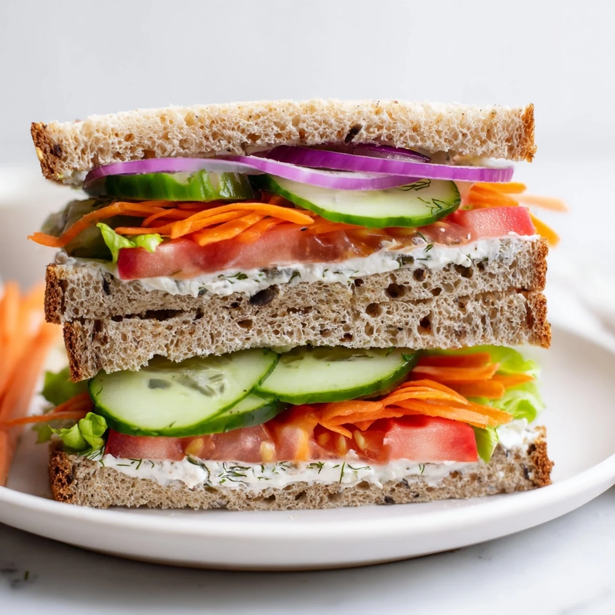 This Crunchy Dill Pickle Sandwich features a creamy spread and layered dill pickles, ready to eat.