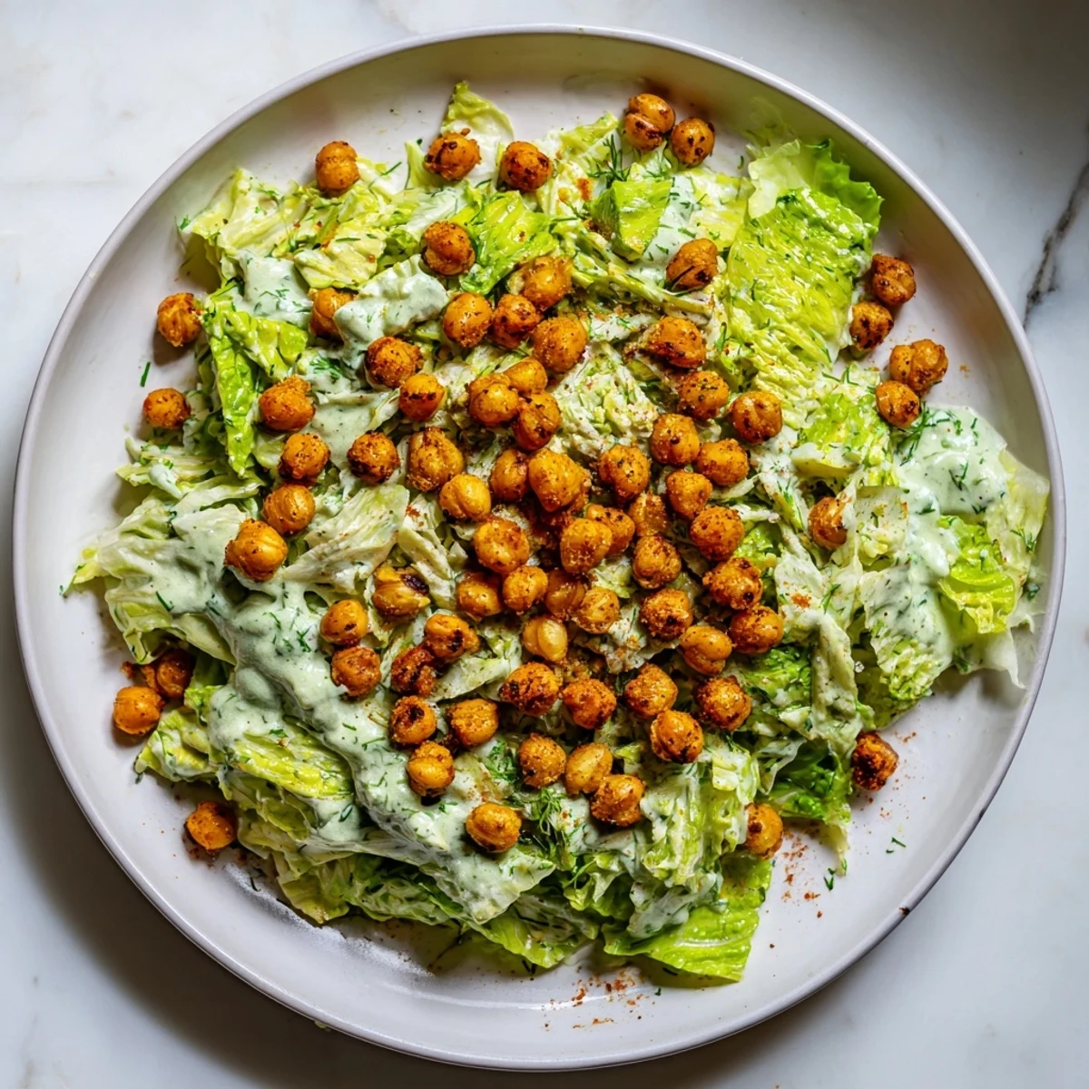 This Green Goddess Salad is bursting with fresh herbs and colorful chopped veggies, topped with crunchy chickpeas.