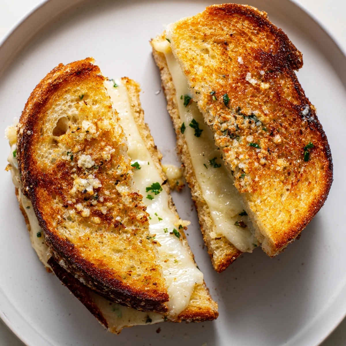 Golden, crispy Garlic Butter Mayo Grilled Cheese, oozing melted cheese, a comforting American classic.