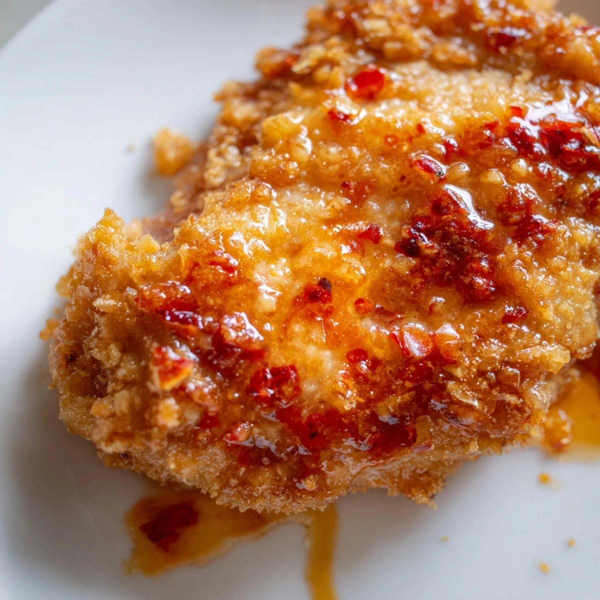 Golden-brown hot honey crispy chicken thighs, perfectly fried and drizzled with sweet, spicy honey.