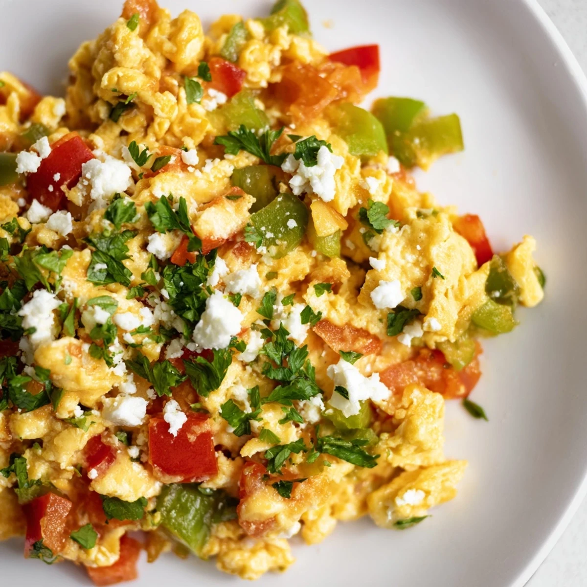 Turkish Menemen Scramble simmering in a skillet, showcasing fresh tomatoes and peppers for breakfast.