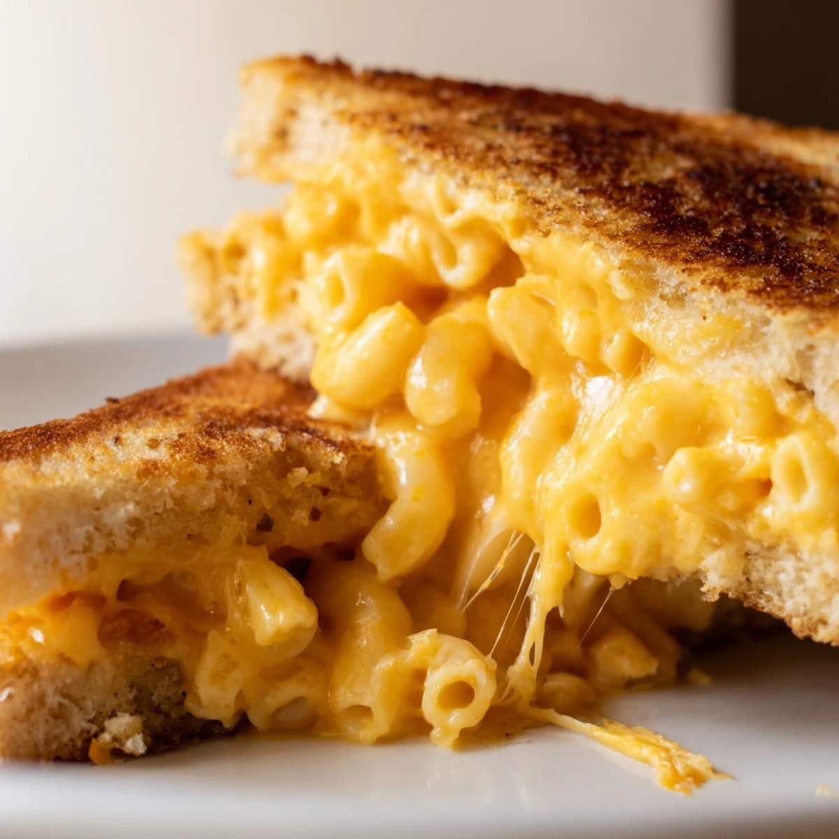 Melt-in-your-mouth Mac & Cheese Grilled Cheese served with a side of tomato soup for dipping.