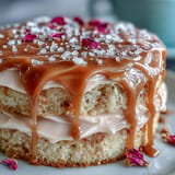 Feine Rosé-Samttorte mit süßer Creme und funkelnden Goldtropfen, ideal für Feste.