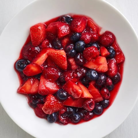 Frischer Beerenkompott, heiß serviert in einer Zinfandel-Schale, verleiht jedem Dessert Farbe.  