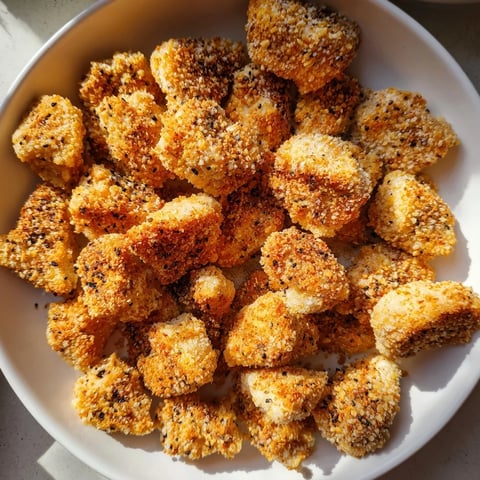 Golden brown pretzel crusted chicken bites, a crispy appetizer ready for dipping in sauce.
