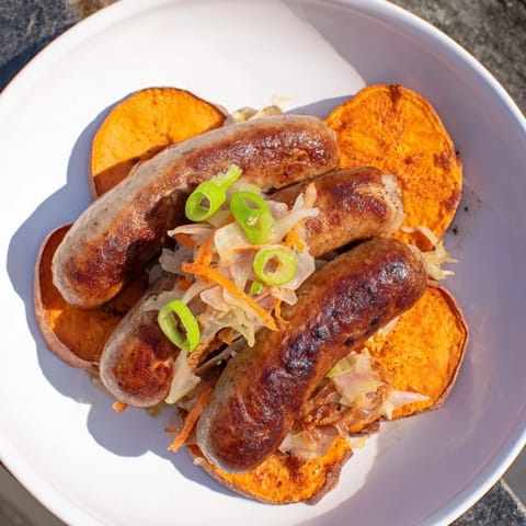 Ofenbratwurst mit Süßkartoffeln