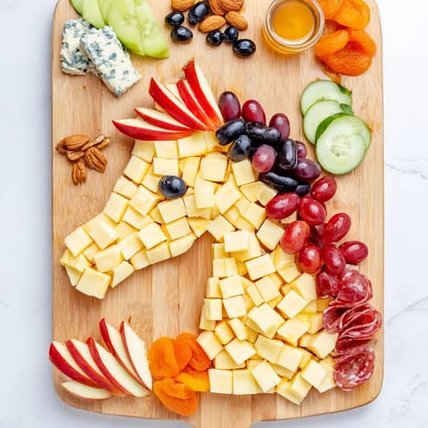 A horse-shaped grazing board overflowing with delicious cheeses, charcuterie and colorful Horse-Shaped Grazing Board delights.