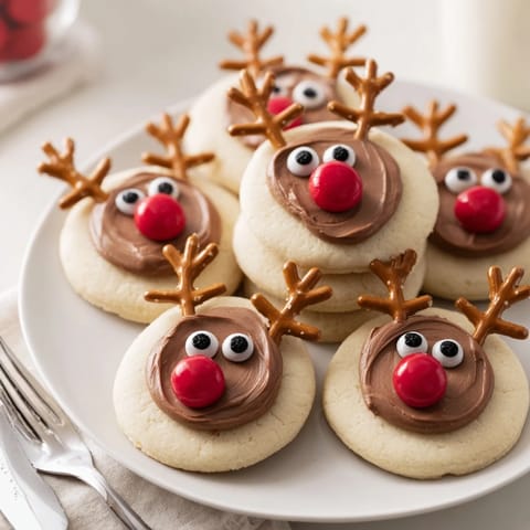 A close-up of a delightful Santas Reindeer Cookie Platter, ideal for holiday treats and parties.