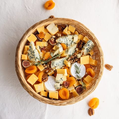 Thanksgiving-ready Autumn Harvest Horn of Plenty appetizer, a beautiful centerpiece with nuts and cheese.