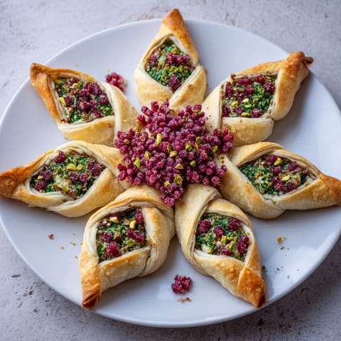 A close-up of a Cranberry Christmas Star, showcasing red berries and creamy cheese filling.