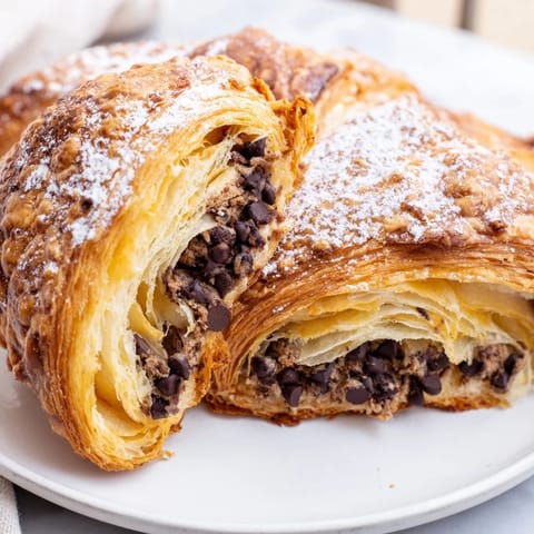 Golden-brown Cookie Croissant, a delicious pastry with melty cookie dough layers ready to eat.