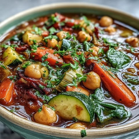 Gedünstete Chickpea Stew mit Spinat und buntem Gemüse, serviert mit knusprigem Brot.