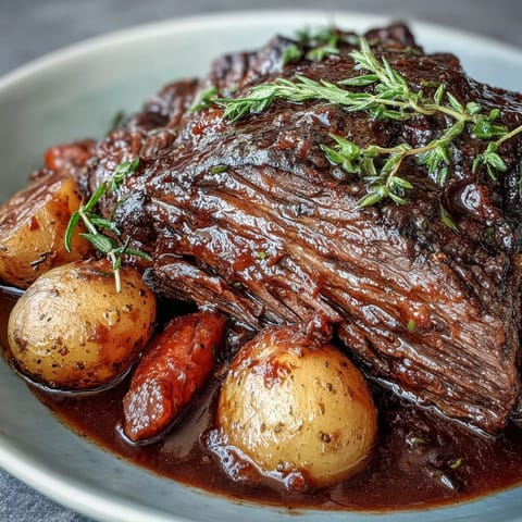 Schmorendes Rinderbraten mit Gemüse
